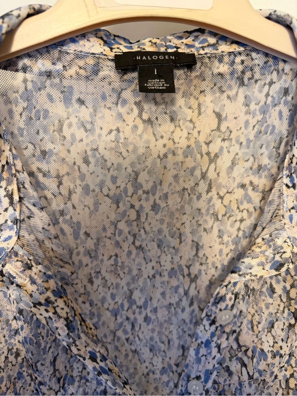 Halogen Blue Floral Ruched Button-Down Shirt - Picture 2 of 3